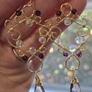 Gold and Purple Beaded Dangle Earrings